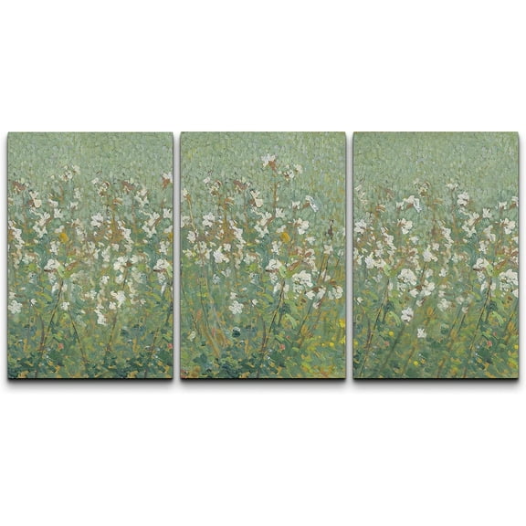 PixonSign Canvas Print Wall Art Set Emerald Green Monet White Flower Field Nature Wilderness Illustrations Modern Art Decorative Floral Botanical Minimal Calm/Relax/Cozy for Bedroom - 16"x24"x3