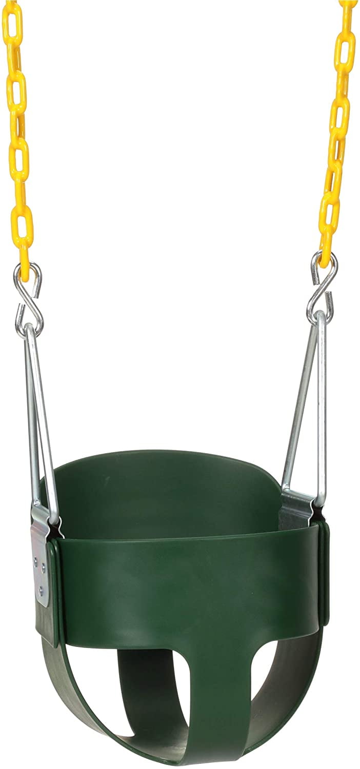 High Back Fully Assembled Full Bucket Baby Swing Seat with Coated Chains for Outdoor Use Jungle Gym Kingdom Toddler Swing Green Heavy Duty 