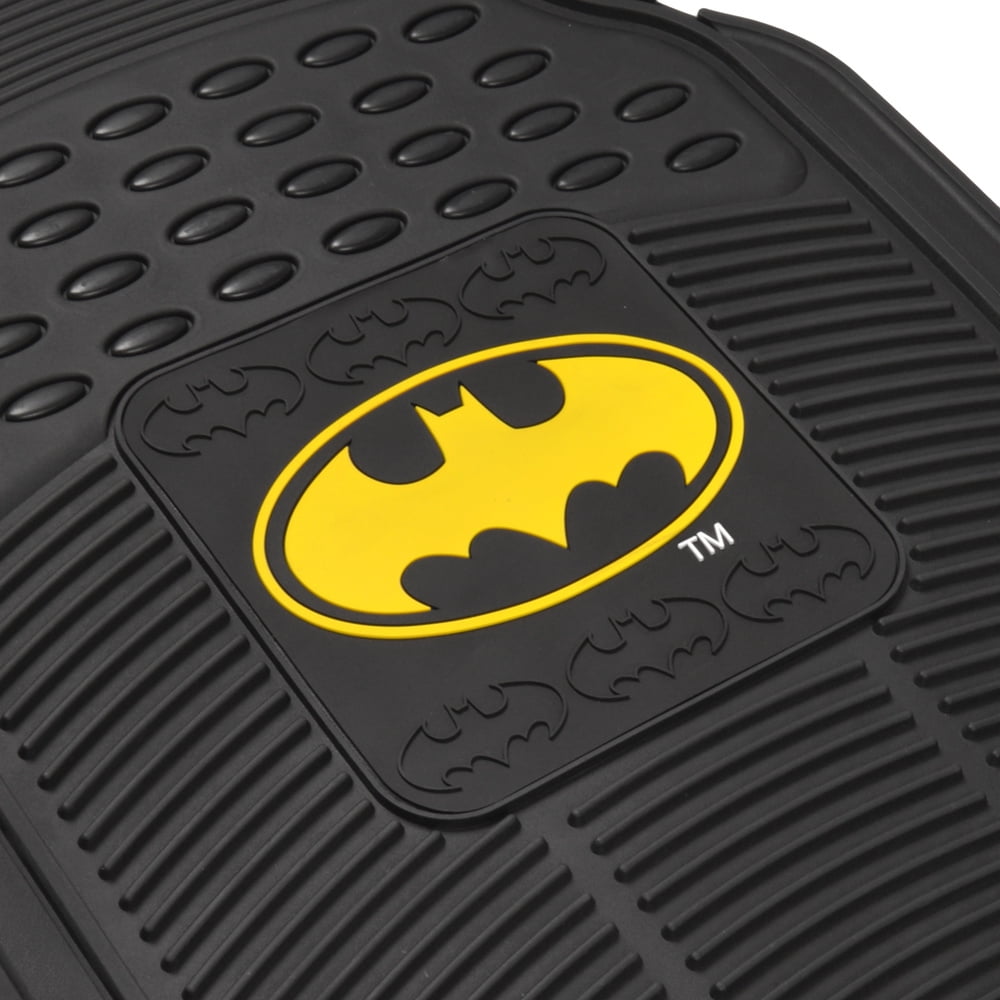 DC Comics - Batman Car Floor Mats 3pc Set - Logo on Heavy Duty Rubber, Fits Most Cars Trucks Van SUVs