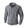 thumbnail image 2 of Men's Linen Shirts Lapel Collar Long Sleeve Button Down Business Casual Blouse Solid Dress Shirt Officewear (L, Gray), 2 of 7