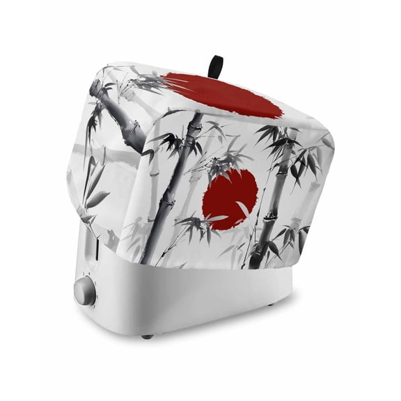 Black White Botanical Toaster Cover 4 Slice, Large Kitchen Appliance Covers, Red Moon Ink Wash Art Toaster Oven Cover with Loop, Bread Machine Cover Polyester Dust Cover Protection