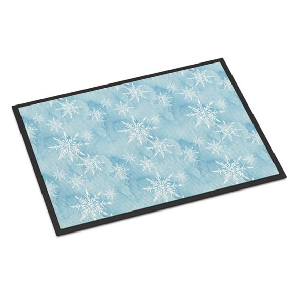 Watercolor Snowflake on Light Blue Indoor or Outdoor Mat - Blue - 24 x 36 in.