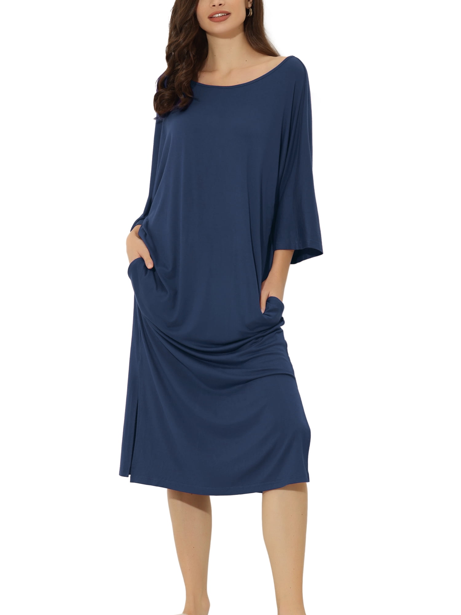 Unique Bargains Womens' Sleepshirt Nightshirt 3/4 Sleeve Nightgown Sleep Shirt Dress