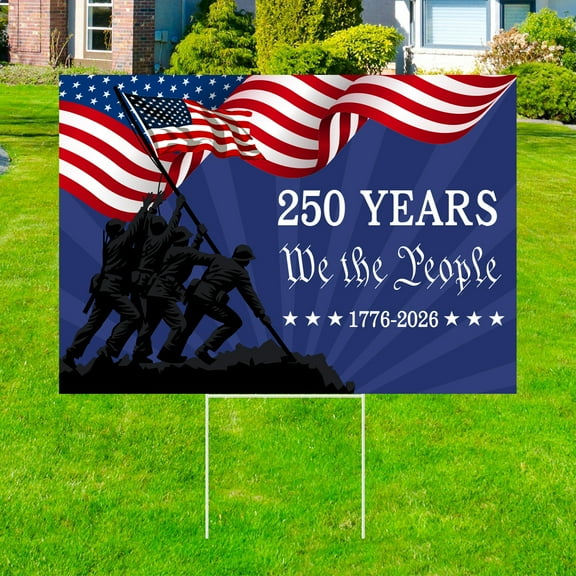 YIBAGA  USA 250th Anniversary Yard Sign with Stakes 250 Years We The People 1776 2026 Patriotic Flag Yard Stakes Garden Decorations Outdoor