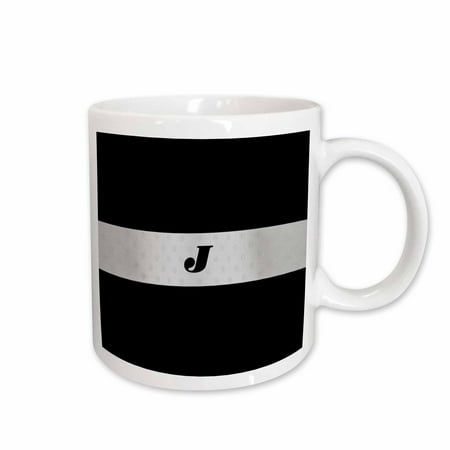 

3dRose Silver n Black Monogram Letter J Ceramic Mug 11-ounce