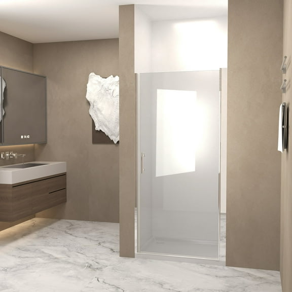 30"W x 72" Pivot Shower Door,Half Frame Shower Door,1/4" Transparent Glass,Brushed Nickel Aluminum Frame