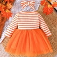 thumbnail image 5 of Utlike Halloween Girls Dresses Party Casual Long Sleeve Cartoon Pumpkin Print Orange White Stripe Mesh Princess Dress For Baby Autumn Winter Cozy Sundress For Girl Size 9 Months-12 Months, 5 of 9