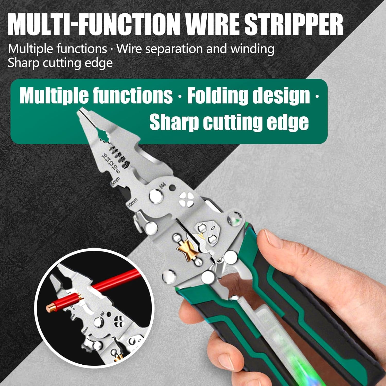 ABPETE 18 in 1 Foldable Wire Stripper, Multifunctional Folding Professional Wire Cutters, Electrical Multitool for Stripping, Cutting, Crimping, Crimper, Twister(3)