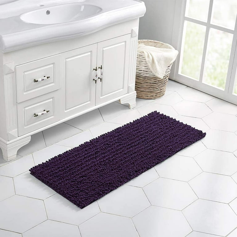 Walensee Non-Slip Bathroom Rugs Chenille Soft Striped Plush Bath