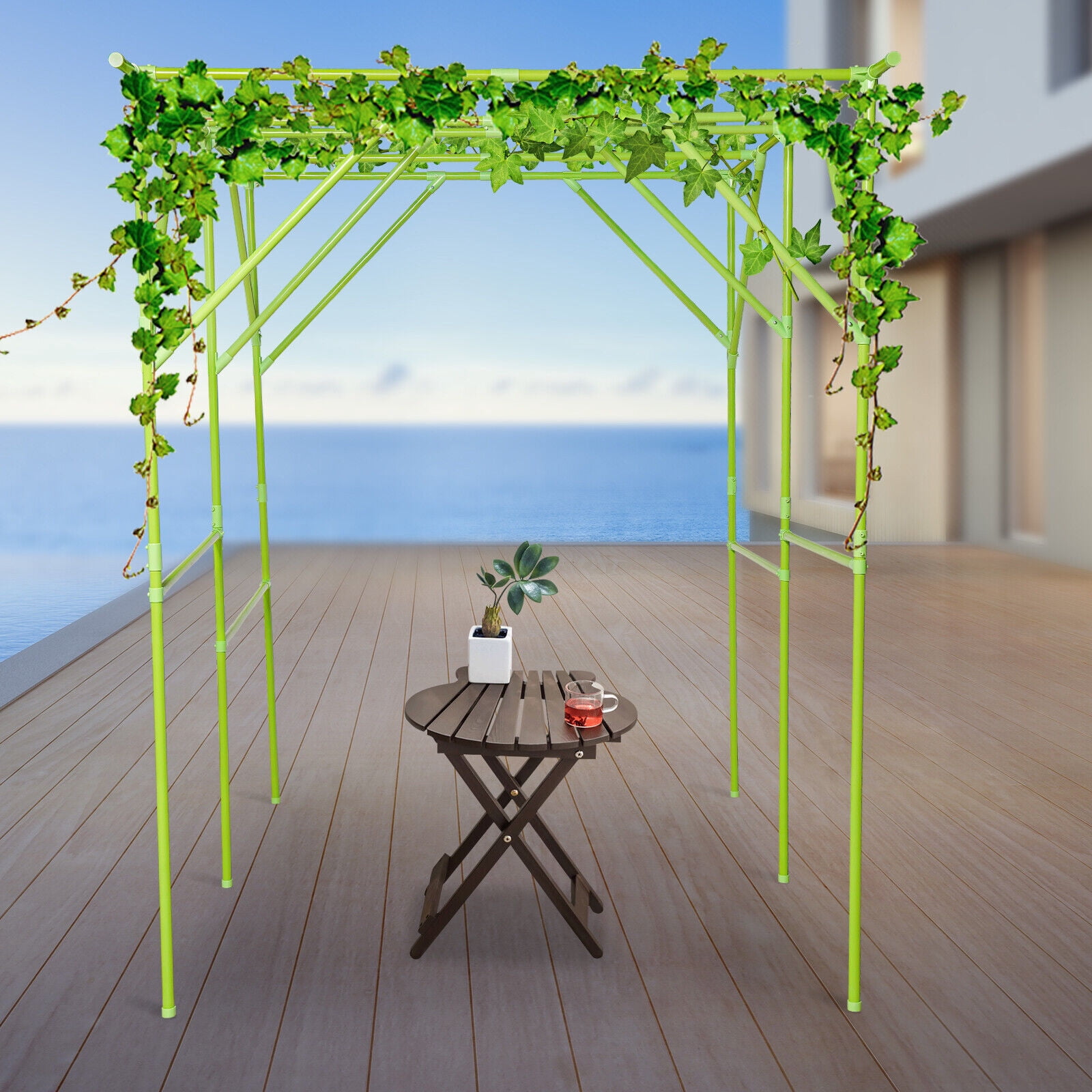 6.5ft Green Garden Trellis for Climbing Plants - Heavy Duty Steel & PE Coated Plant Support for Vegetables, Fruits & Flowers (Tomatoes/Cucumbers/Grapes)