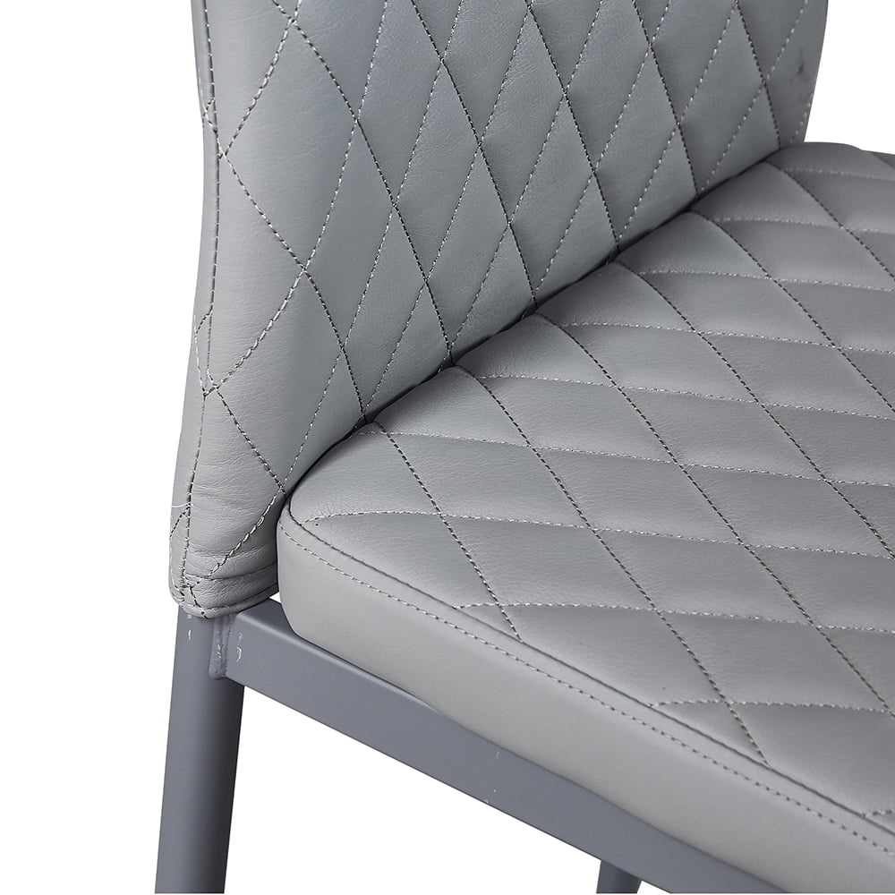 Lowestbest 4Pcs Modern Leather Dining Chairs, Chairs with Cushion High Back Metal Legs, Side Chairs for Kitchen Living Room Bedroom Furniture, Grey