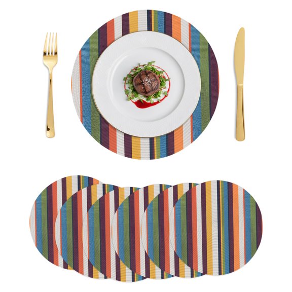Round Placemats OrangeStripes Lines 15 inch Set of 6 Table Mats for Dining Table Classic Vertical Striped Heat Resistant Non-Slip Kitchen & Home Decorative Place Mat Set