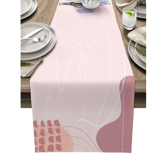 Abstract, Table Runner 72 Inches, Mo-randi Colorful Modern Leaves Line Minimalist Art Bed Runner Dresser Scarves Tabletop for Indoor Outdoor Parties/Ceremony/Banquet, 13" x 72"