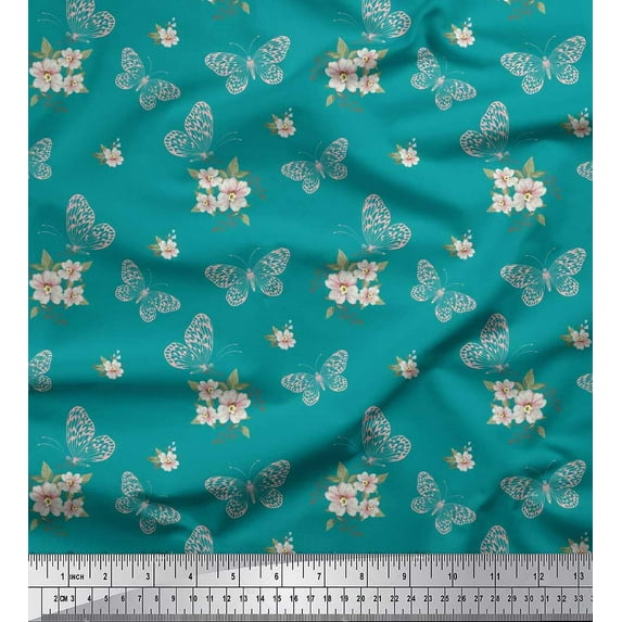 Soimoi Cotton Jersey Fabric Leaves,Floral & Butterfly Fabric Prints By Yard 58 Inch Wide