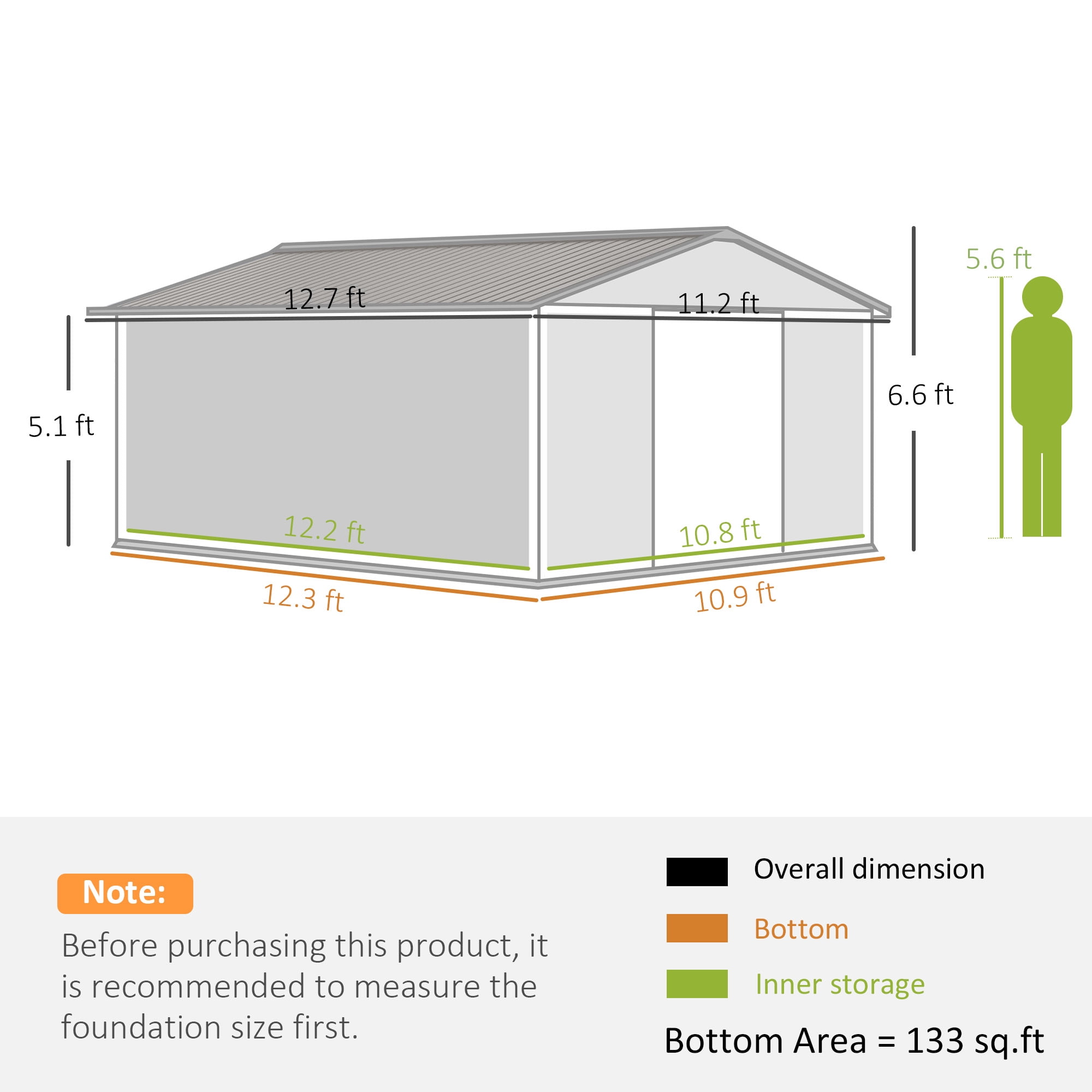 Outsunny 11' x 13' Metal Storage Shed Organizer, Garden Tool House with 4 Vents and 2 Sliding Doors for Backyard, Patio, Garage, Lawn, White