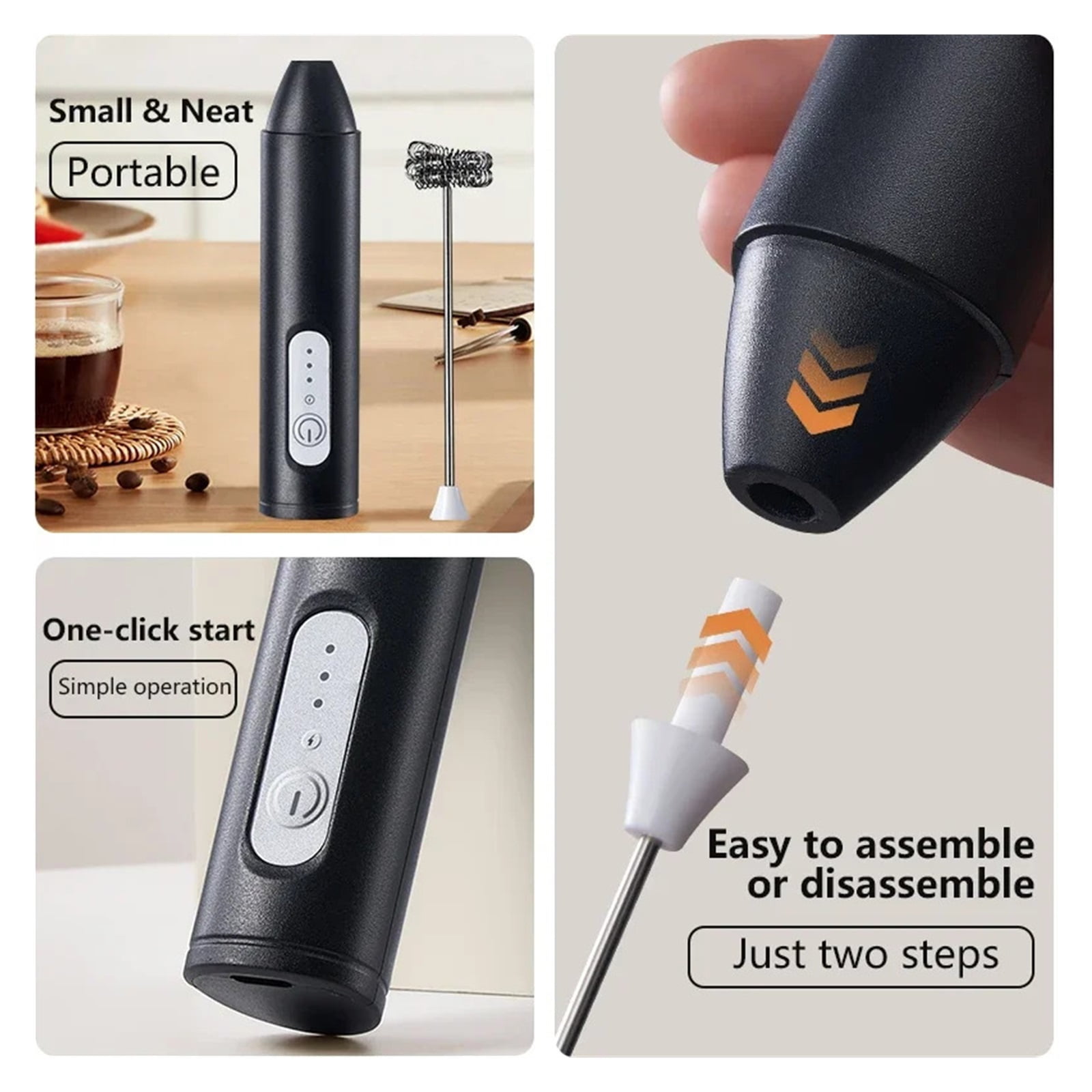 Wireless Electric Milk Frother USB Rechargeable 3 Speed Handheld Milk Foamer Mini Blender for Coffee
