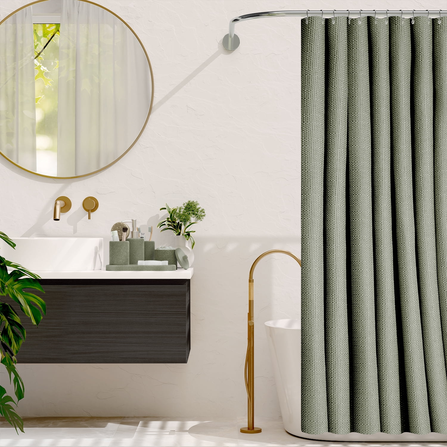 Hearth & Harbor 21 Piece Bathroom Sets with Shower Curtain and Rugs and Accessories, Sage Green