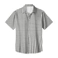 thumbnail image 5 of Men's Regular Fit Short Sleeve Shirts Plaid Printed Polyester Button Down Lapel Lightweight Breathable Classic Tops, Black, 4XL, 5 of 6