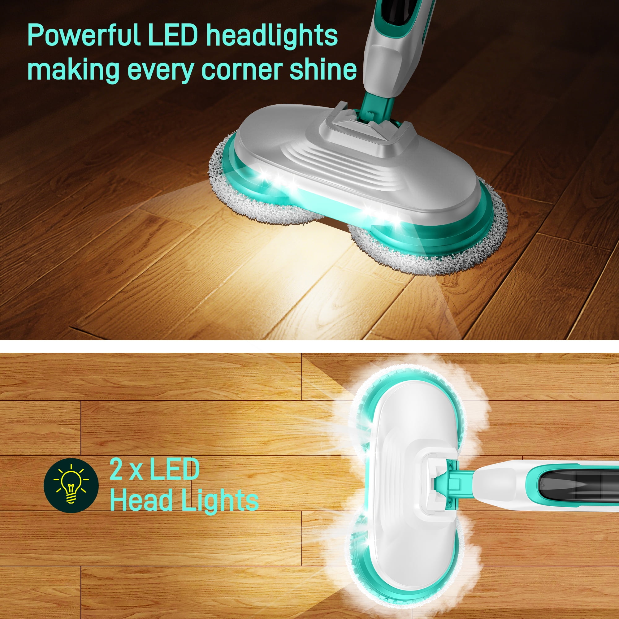 Angtra Scrubbing Steam Mop with Rotating Mop Pads All in One Hard Floor Cleaner with LED Headlights Steam Swivel Steering