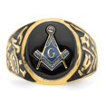 thumbnail image 4 of Auriga 14k Yellow Gold Men's Polished and Textured with Black Enamel and Oval Onyx Masonic Ring Size-10, 4 of 6