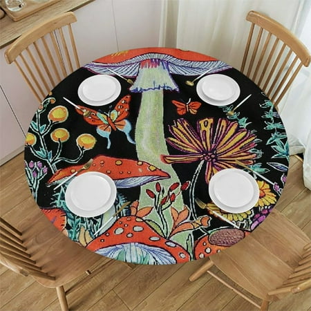

Palnkart Mushroom Butterflies Art Nouveau Round Table Cover Stain Resistant Washable Indoor Outdoor Tablecloth Kitchen Dining Wedding Parties Outdoor Fitted 100% Polyester Fiber 42-46