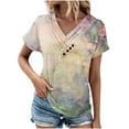 thumbnail image 2 of qelini Womens Short-Sleeved V Neck Cotton Tops Beach T-Shirt Blouse Ladies Flowers and Plants Printed Pullover Loose Casual Fashion Breathable Green L, 2 of 4