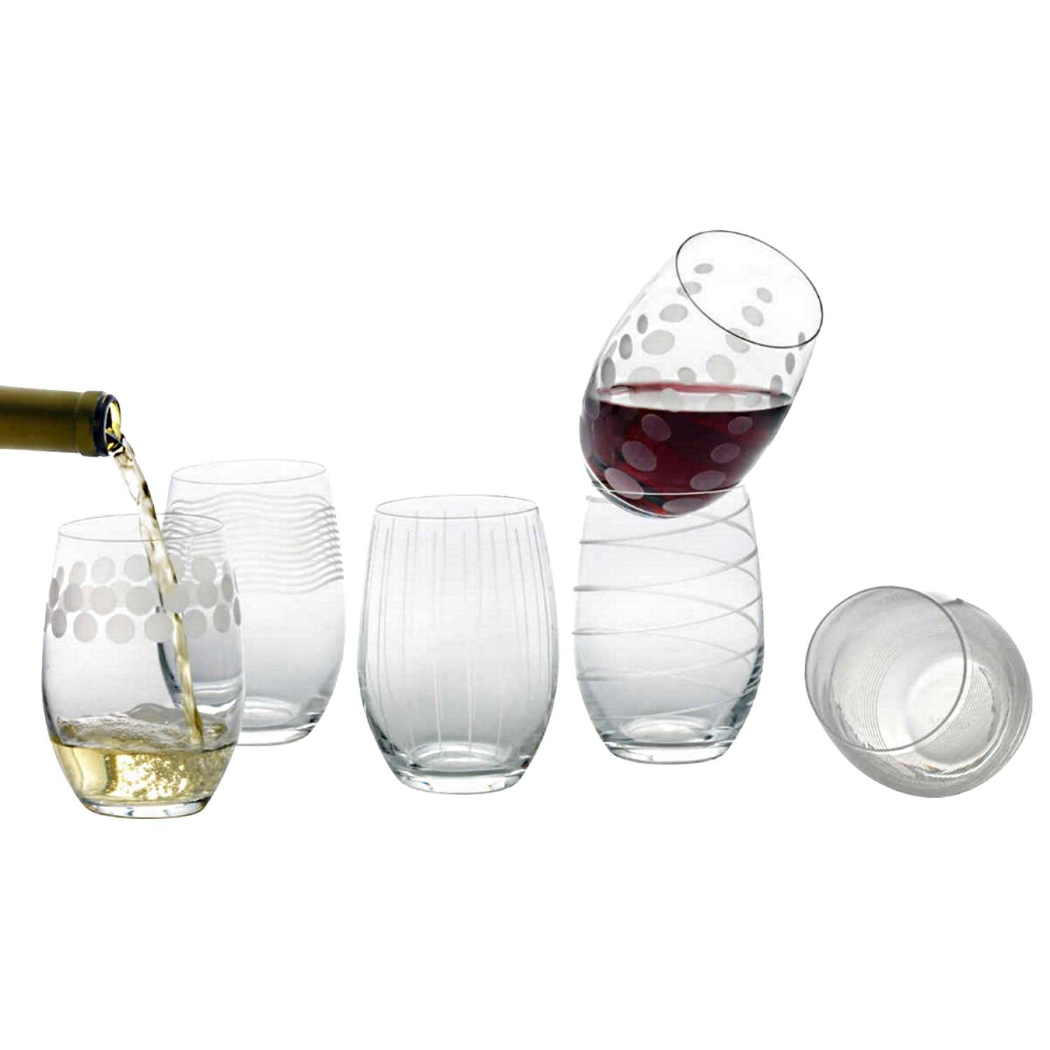 Mikasa Cheers Stemless Etched Wine Glasses, Fine European Lead-Free  Crystal, 17-Ounces for Red or White Wine 