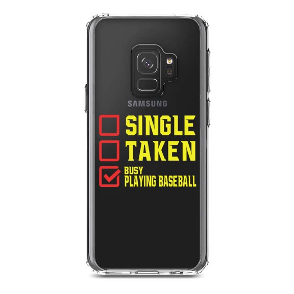 DistinctInk Clear Shockproof Hybrid Case for Samsung Galaxy S9 (5.8" Screen) - TPU Bumper Acrylic Back Tempered Glass Screen Protector - Single Taken Busy Playing Baseball