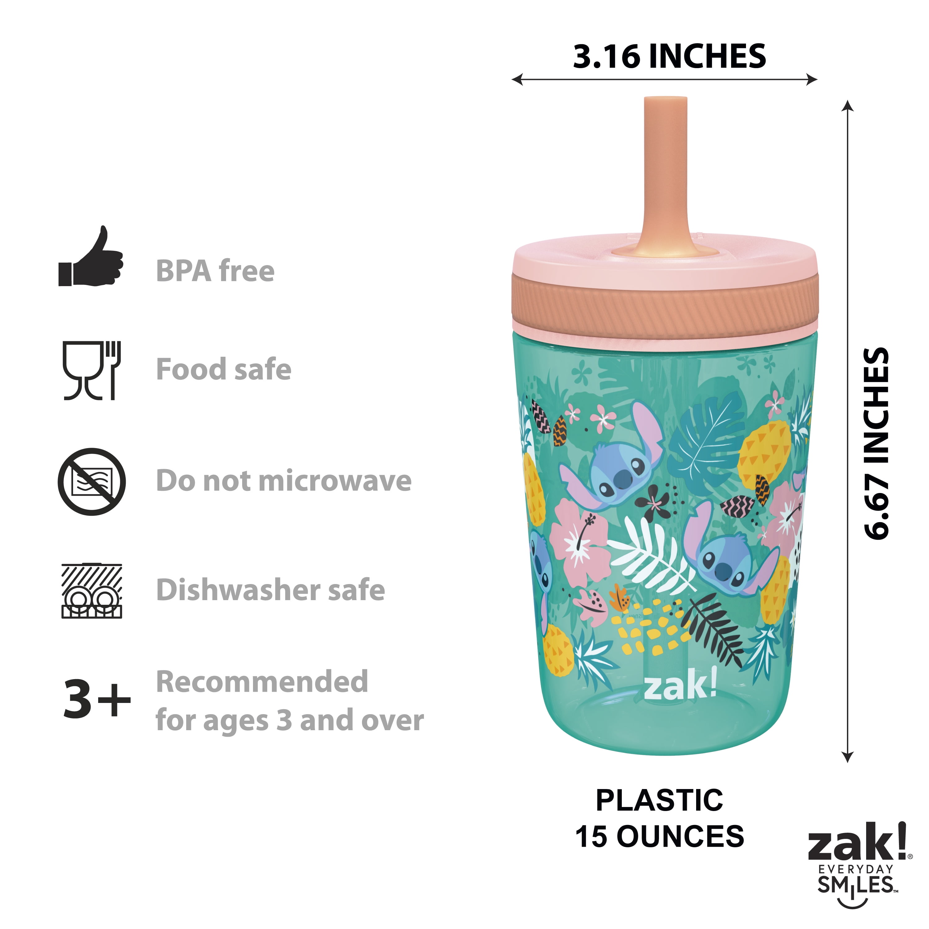 Zak Designs 12oz and 15oz 2-Pack Straw Tumbler Stainless Steel and Plastic  with Additional Straw Leakproof and Perfect for Kids, Blippi 
