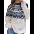 thumbnail image 2 of Suéter de Larga con Cuello Redondo para Mujer, Suéter Informal Estampado, Camisetas de Otoño 2025. Azul y L, 2 of 10