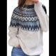 thumbnail image 2 of Suéter de Larga con Cuello Redondo para Mujer, Suéter Informal Estampado, Camisetas de Otoño 2025. Azul y L, 2 of 10