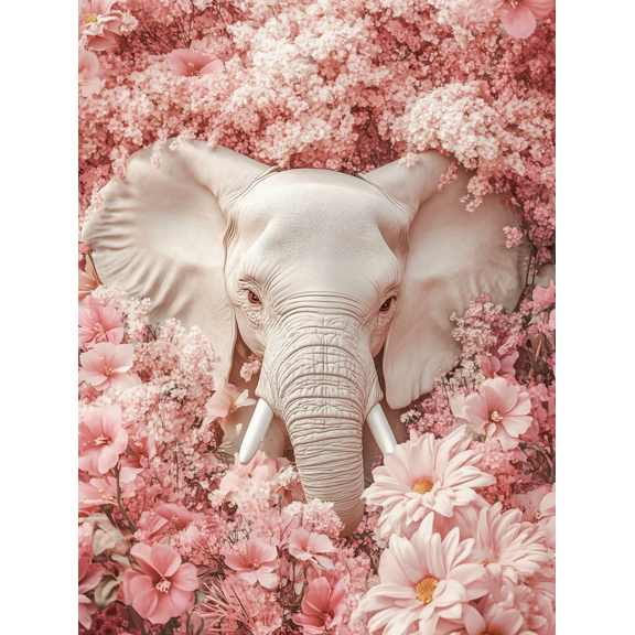 Pink Elephant Flower Canvas Art Print,Suitable for Living Room, Bedroom, Bathroom, Office, and Hallway Decoration.