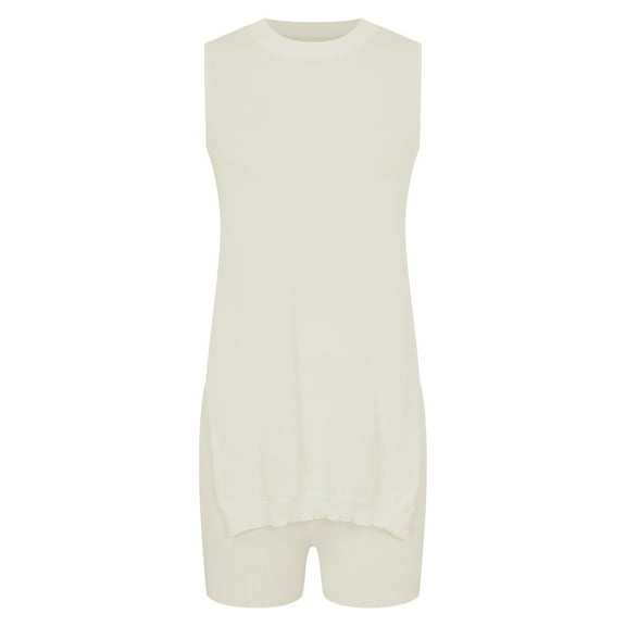 Women's Summer Sleeveless Sweater Sets Casual Knit Tunic Tops And Shorts 2 Piece Outfits