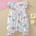 thumbnail image 7 of Baby Girl Onesies Summer Ruffle Sleeve Full Print Rabbit Flat Corner Cotton Bunny Jumpsuit Cartoon Baby Rompers White, 7 of 7