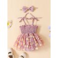 thumbnail image 4 of VOLTEY Toddler Baby Girls Summer Romper Clothes Set, Infant Girls Spaghetti Straps Pleated Flower Print Tulle Patchwork A-line Dress with Bowknot Headband,0-18 Months, 4 of 8