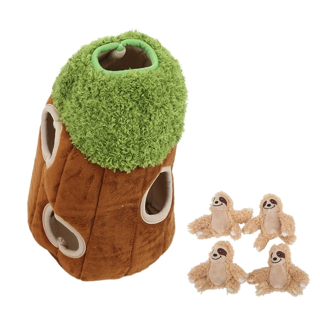 Juguetes interactivos para perros que se esconden y buscan: rompecabezas con forma de perezoso y agujero en el árbol, juguetes de peluche para perros que se esconden y chirrían.