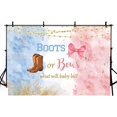 thumbnail image 4 of Fondo para revelar el género de las botas o lazos, decoraciones para fiesta de baby shower de niño o niña, botas de vaquero de acuarela azul y rosa, lazos rosas, fondo para fotografía, pancarta para, 4 of 4