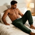 thumbnail image 7 of Mens Drawstring Pocket Jogger Pajama Pants Lightweight Lounge Sleep Pants with Tapered Leg Elastic Cuff Relaxed Fit Dark Green M, 7 of 7