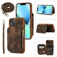thumbnail image 1 of Crossbody Wallet Case for iPhone 14 Plus, Zipper Pocket Case with Card Holder, PU Leather Protective Cover Case with Kickstand Detachable Wrist Strap Lanyard for 6.7", Brown, 1 of 8