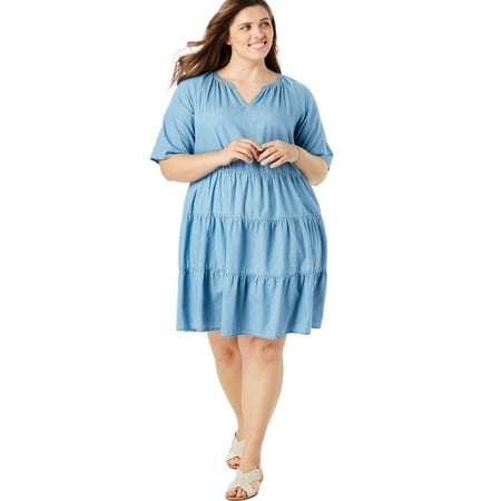 - Woman Within Plus Size Cotton Tiered Trapeze Dress