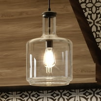 Luxury Industrial Indoor Pendant, 15.5''H x 9.4375''W, with Coastal Style Elements, Modern Farmhouse Design, Midnight Black Finish and Clear, UHP3711