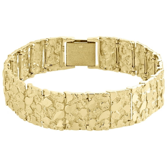 Mens Real 10K Yellow Gold Solid Nugget Ore Style Fancy Link Bracelet 17mm | 9"