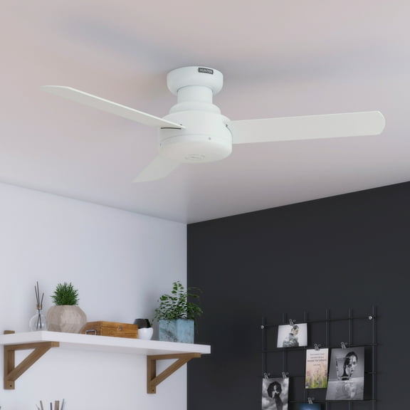 Restored Hunter Fan 44 inch Low Profile White Indoor Ceiling Fan with 3 Blades for Bedroom, Living Room, Office, Basement, Kitchen, Dining Room  (Refurbished)