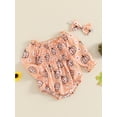 thumbnail image 3 of Newborn Baby Girls Halloween Romper Outfits Long Sleeve Ruched Pumpkin Floral Bodysuit Headband Set 2Pcs Fall Clothes, 3 of 8