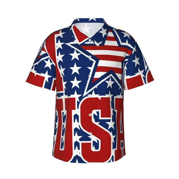 Happy Independence Day 4th Of July Hawaiian Shirts For Men, Summer Short-Sleeve Relaxed-Fit Button-Down Shirts Small