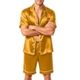 thumbnail image 2 of VV AVEORS Mens Pajamas Set Silk Satin Sleepwear Short Sleeve Button Down Pjs Set 2 Piece Comfort Loungewear With Pockets Orange 4XL, 2 of 6