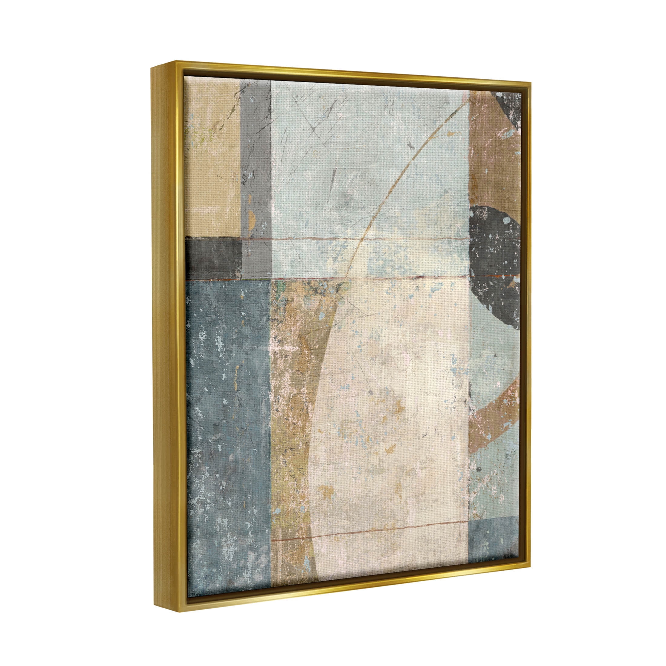 Weathered Geometric Shapes Abstract Painting Metallic Gold Framed Art Print Wall Art