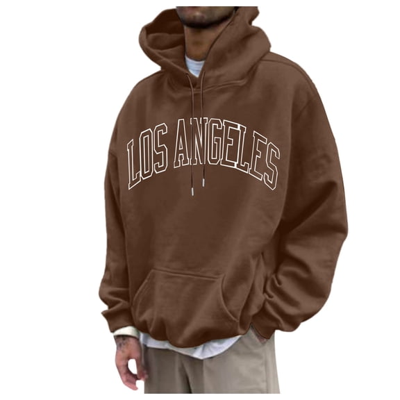 kpoplk Men's Fashion Hoodies Mens Autumn and Winter Casual Loose Solid Hooded Sweater Top Hoodies for Men(Brown,L)