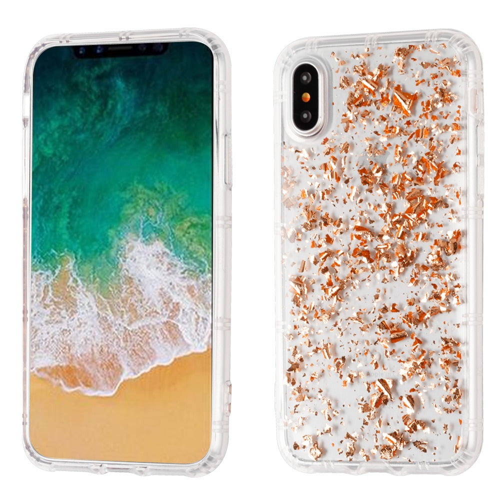 MUNDAZE Rose Gold Glitter Flakes Case For Apple iPhone X