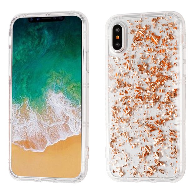 MUNDAZE Rose Gold Glitter Flakes Case For Apple iPhone X